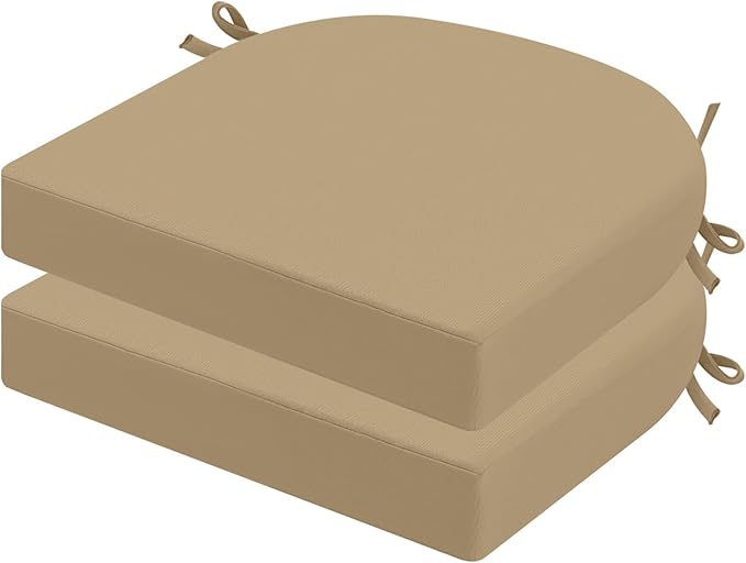idee-home Outdoor Chair Cushions Set of 4, Thick 19" x 19" x 2" Outdoor Seat Cushions Patio Furniture Waterproof with Ties, Dining Pads