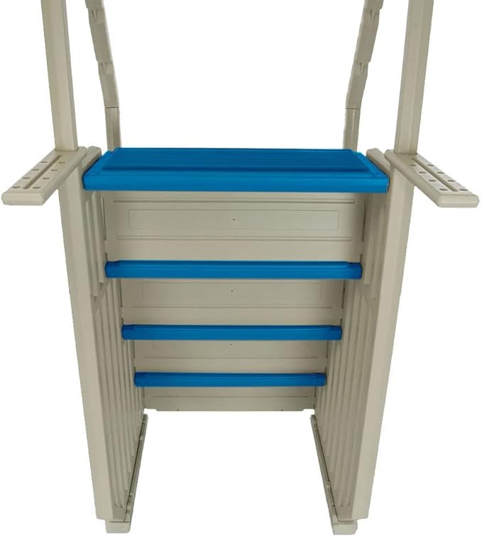 Confer Plastics Step-1X with 8000X Ground to Step Ladder: Above Ground Entry System, Dual Handrails, Slip-Resistant Steps, Supports 300 lbs, Easy Install – Made in USA, Warm Grey with Blue Step-1X