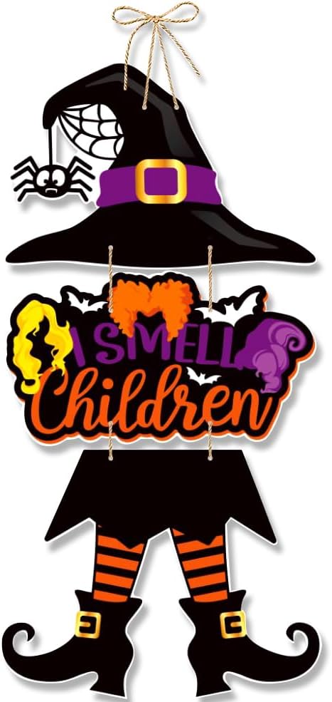Halloween Decorations Witch Hanging Sign Front Door Hanger Wreath Decor Indoor Outdoor Yard Wall Decorations Witch Hat Door Sign for Halloween Party Farmhouse House Home Decor Supplies