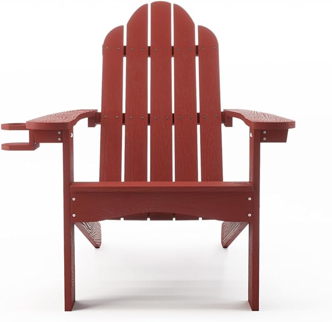 LUE BONA HDPS Adirondack Chairs Set of 6, Fire Pit Outdoor Chair Weather Resistant with Cup Holder, Modern Plastic Chair Plastic for Patio, Deck, Proch, 350LBS, Red