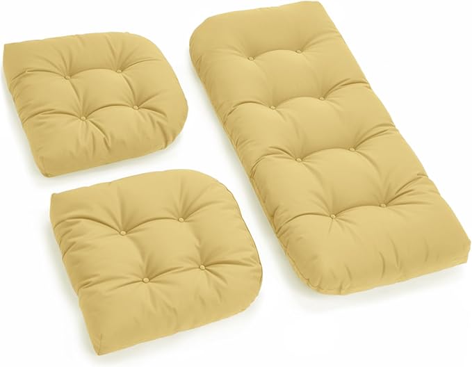 All Weather Wicker Chair Cushions of 3 Pieces, Waterproof Outdoor Wicker Chair Cushion for Patio Furniture Loveseat Settee Bench, 1 Loveseat and 2 U-Shaped Thickened Cushions, Khaki