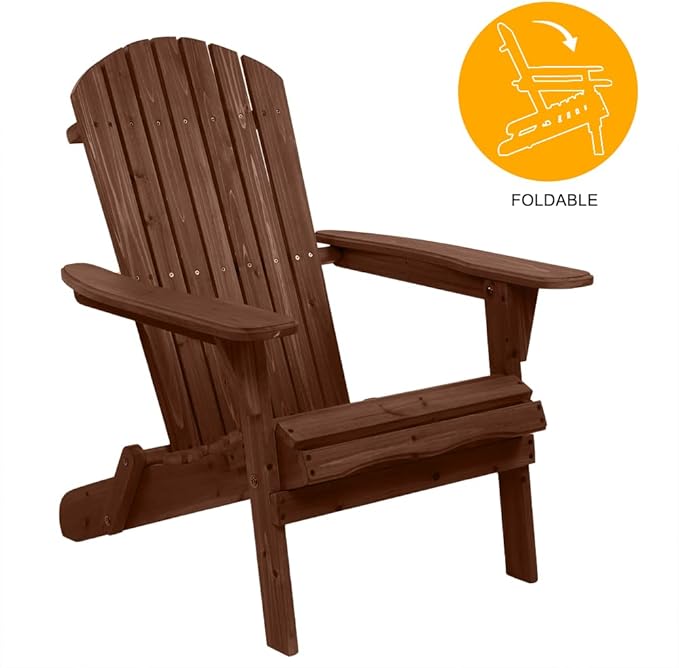 Outvita Wood Adirondack Chair, Folding Wooden Lounge Seating, All Weather Outdoor Furniture Chair with Armrest for Garden Fire Pit Yard Beach, 350 LB Support - Carbonized