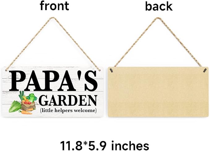 Papa's Garden Outdoor Garden Wooden Hanging Sign Decor, Indoor Outdoor Garden Decoration Signs, Little Helpers Welcome, Yard Art Decor, Father's Day Birthday Gifts for Dad Grandpa, 12x6 Inches