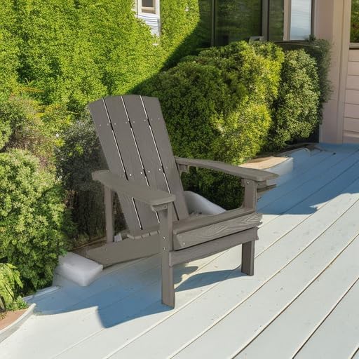 Flash Furniture Charlestown Indoor/Outdoor Faux Wood Adirondack Chair, Weather-Resistant Polyresin Patio Adirondack Chair with 350-lb. Static Weight Capacity, Gray