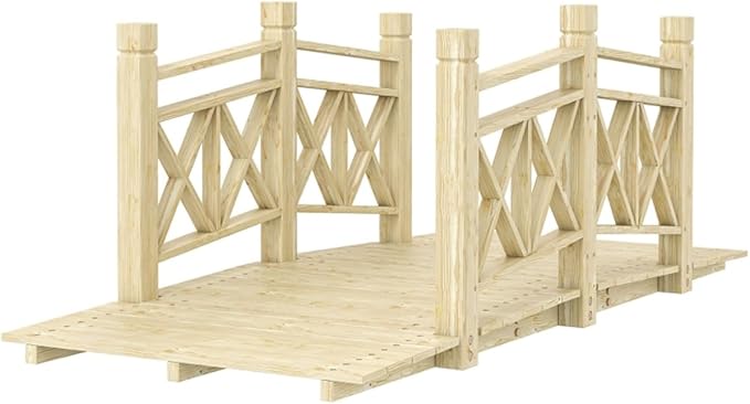 5FT Wooden Garden Bridge with Handrails, Decorative Landscape Footbridge for Yard, Pond, Farm or Creek - Rust-Resistant Cedar Construction, Easy Assembly & 300LB Capacity, Nature Wood