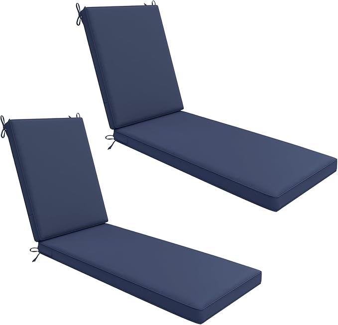 AAAAAcessories Outdoor Chaise Lounge Cushions, Waterproof Patio Furniture Replacement Cushions, Fade-Resistant, 80" x 26" x 3", Set of 2, Midnight Blue