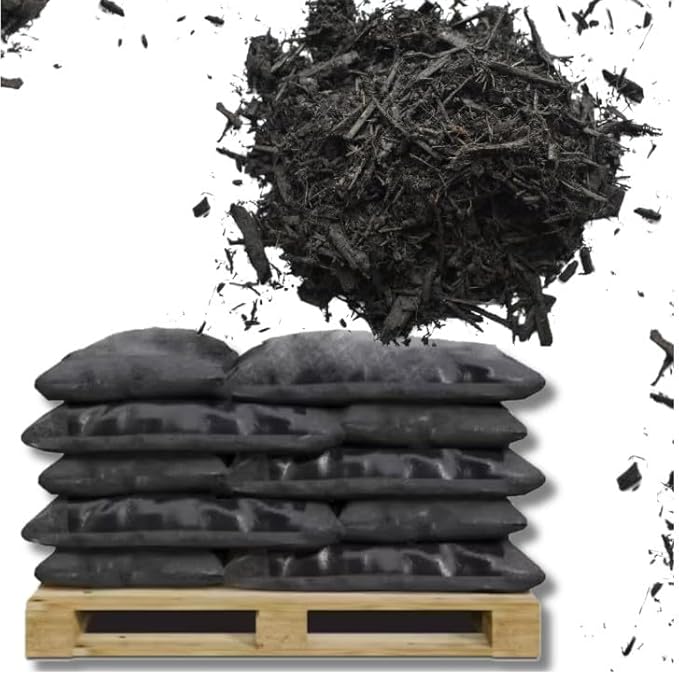 6 Large Bags of Premium Wood Much (1.5 Cubic Ft Each - 9 Cubic Ft Total) Organic Premium Mulch for All Your Landscaping Projects - Choose Your Color - Black - RED - Brown (Black)