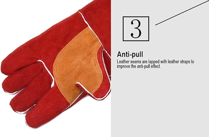 Edward Tools Pro Leather Welding Gloves 16” - Forearm Heat/Fire Resistant Gloves for BBQ, Grilling, Welding - Cowsplit leather with Fine Stitching - Wear Resistant Breathable Liner