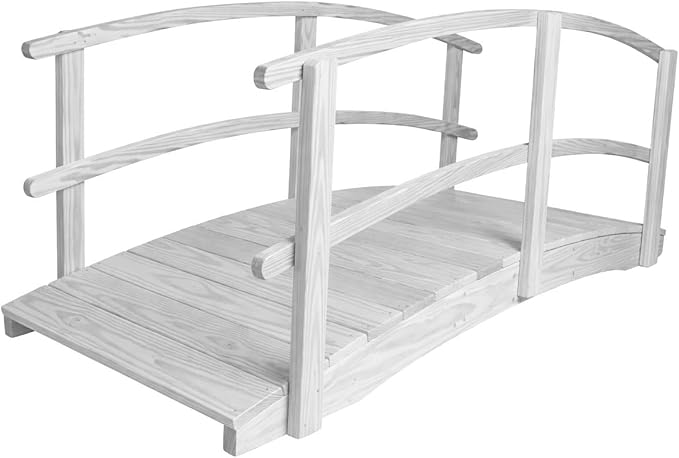 8 FT White Amish Made Garden Bridge with Double Rails for Walkway, Backyard Pond & Landscaping, Outdoor Wooden Footbridge for Koi Pond, Japanese Style Decorative Bridge, Made in USA
