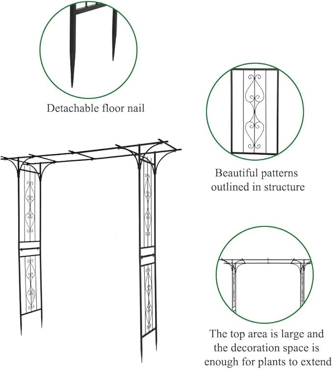 Metal Garden Arbor Trellis with Side Garden Trellis, 7FT Heavy Duty Arch Archway for Wedding, Backyard & Vine Plants - Rust-Resistant Powder-Coated Steel, Easy Assembly