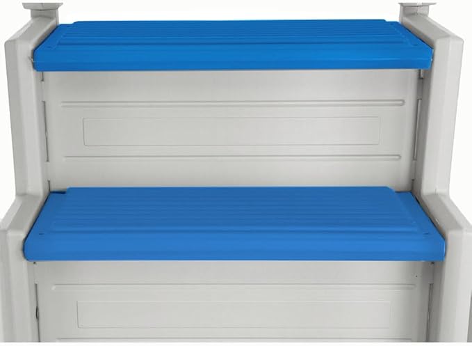 Aqua Select Everest in Pool Step and Outside Flip Up Ladder System | White with Blue Steps | for Above Ground Swimming Pools | Wide Steps for Added Stability | Safety Stairs Capacity Up to 350 lbs