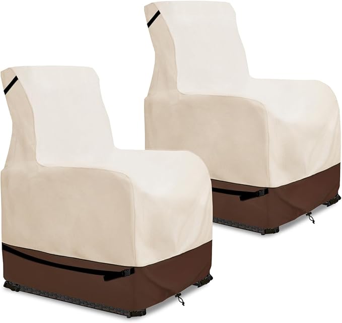 Outdoor Recliner Chair Covers 2 Pack,Patio Swivel Chair Covers,600D Heavy Duty Waterproof Patio Rocking Chairs Cover,Outdoor Furniture Covers for All Weather Protection.(Beige & Brown)