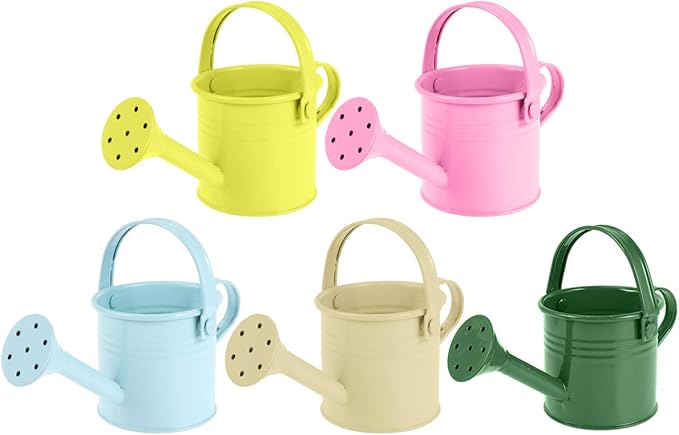 Hemoton Metal Watering Can, 5pcs Simple Kids Watering Can, Children Garden Watering Bucket Iron Watering Tin Can Sprinkling Kettle for Garden Plants Flower 5.9x2.95x2.95 in (Mixed Color)