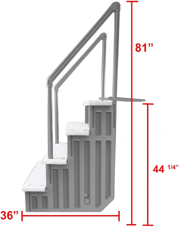 Aqua Select Anti-Slip in-Pool Steps | Gray/White Steps | for Above Ground Swimming Pools | Can Mount to Decks 48" to 54" H | Safety Stairs Capacity Up to 350 lbs