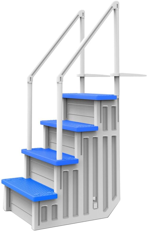 Aqua Select Anti-Slip in-Pool Steps | White/Blue Steps | for Above Ground Swimming Pools | Can Mount to Decks 48" to 54" H | Safety Stairs Capacity Up to 350 lbs