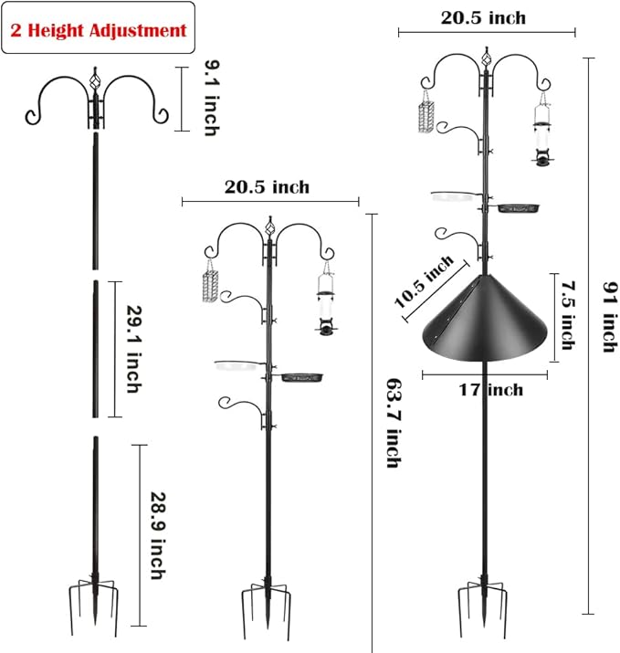 Bird Feeder Pole with Squirrel Baffle - Deluxe Feeder Station Kit Includes Suet Cage, Wild Bird Feeders & Planter Hanger for Garden, Yard