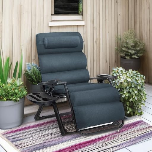 Best Choice Products Oversized Zero Gravity Chair, Folding Outdoor Patio Recliner, XL Anti Gravity Lounger w/Removable Cushion, Cup Holder, Side Tray, 350lb Capacity - Graphite Blue
