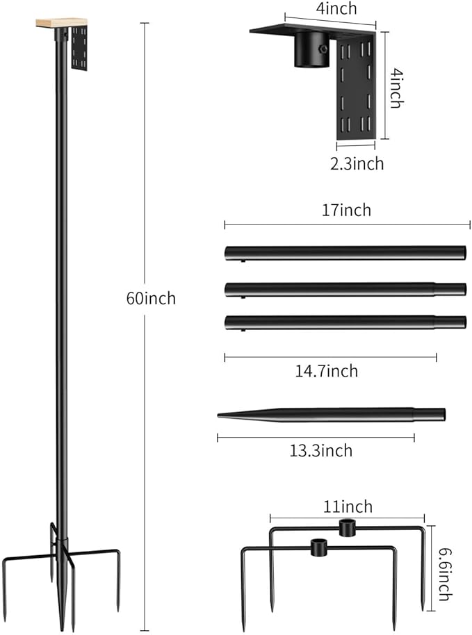 Bird Feeder Pole - 60 Inch Slip-Fit Structure for Anti-Wobble Stability, 1-Inch Steel Station with Universal Mounting Platform & 5-Prong Base for Feeders, Bird House, Outdoor