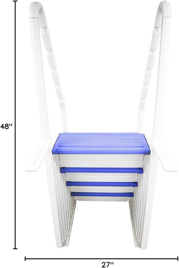 Confer Plastics Step-1X: Sturdy Above Ground Entry System with Dual Handrails and Slip-Resistant Steps, Easy Installation, Supports up to 400 lbs - Proudly Made in USA. White with Blue Treads