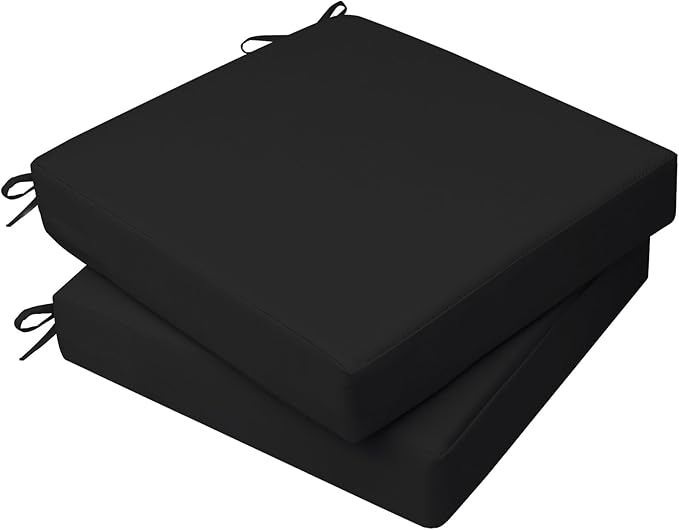 AAAAAcessories Outdoor Seat Cushions for Chairs, Waterproof, Fade-Resistant, 20" x 18" x 3", Patio Furniture Replacement Cushions, Set of 2, Charcoal Black