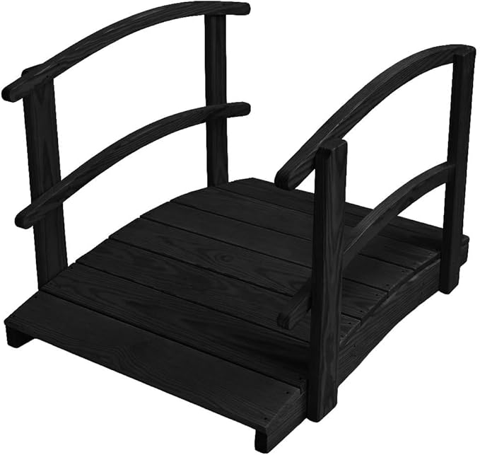 4 FT Black Amish Made Garden Bridge with Double Rails for Walkway, Backyard Pond & Landscaping, Outdoor Wooden Footbridge for Koi Pond, Japanese Style Decorative Bridge, Made in USA
