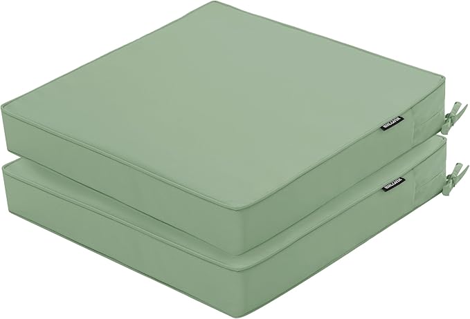 Outdoor Chair Cushions 22 x 22 Inch Waterproof Patio Chair Cushions with Tie 5 Year Color Fastness Thick Outdoor Seat Cushion for Garden Lawn Patio Furniture Sage Green Set of 2