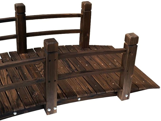 LEEXCCOS Higher Quality & Stronger Wooden Garden Bridge for Outdoors 5ft, More Durable Landscape Arch with Safety Railsm, 500lbs Capacity Decorative Pond Bridge (Stained Wood)