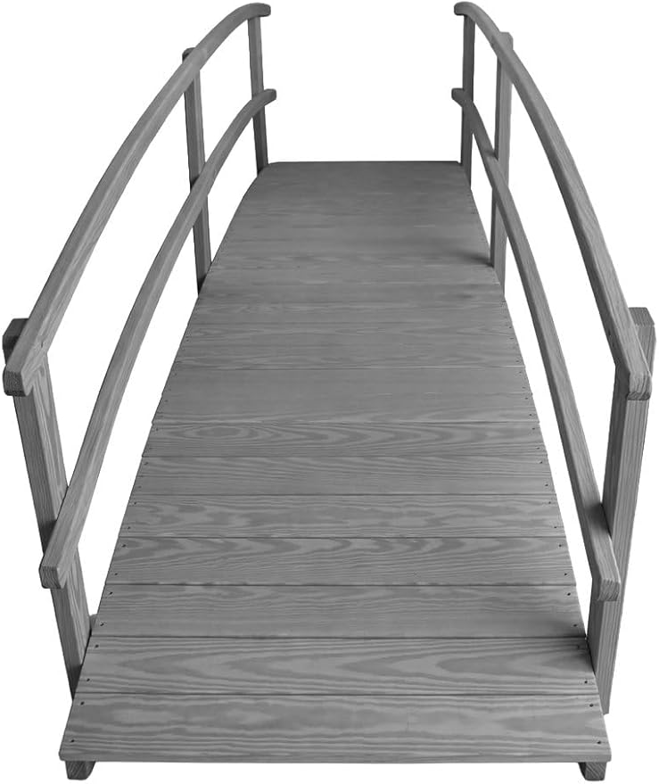 10 FT Grey Amish Made Garden Bridge with Double Rails for Walkway, Backyard Pond & Landscaping, Outdoor Wooden Footbridge for Koi Pond, Japanese Style Decorative Bridge, Made in USA