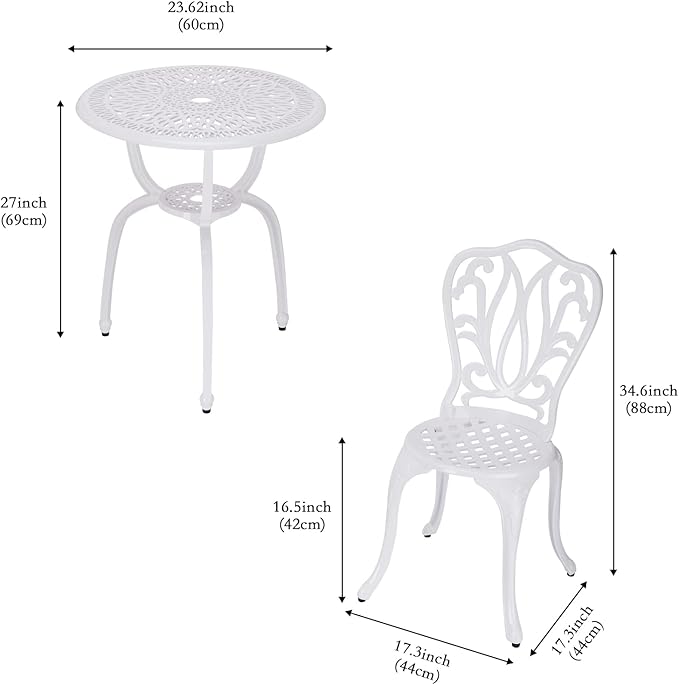 JARDIN DE CENTENNIAL 3-Piece Patio Bistro Furniture Set Cast-Aluminum Bistro Table Set for Lawn,Garden,Backyard
