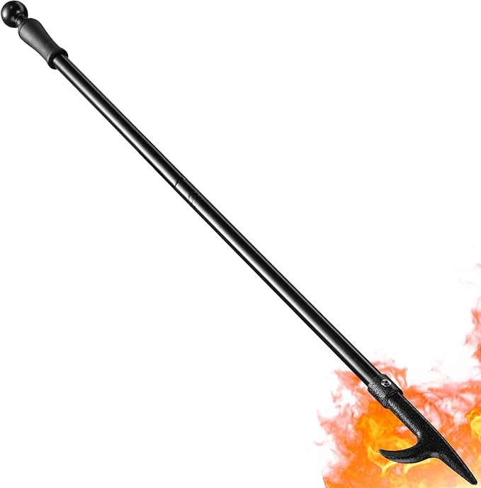 Fire Pit Poker, 46 Inch Extra Long Outdoor Fire Poker for Fireplace, Fire Pit, Campfire, Wood Stove and Indoor Use, Heavy Duty Wrought Steel Campfire Poker Tool, Rust-Resistant Black Finish