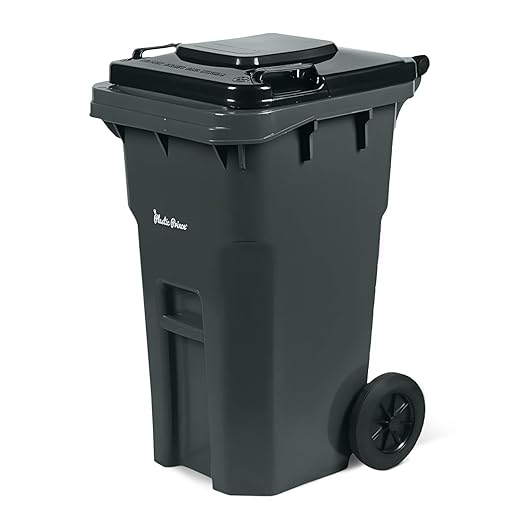 27 Gallon Outdoor Trash Can with Lid and Wheels Small Wheeled Outdoor Garbage Can Storage Outside Heavy-Duty Rolling Trash Bin for Home Office Commercial Use, Plastic Gray