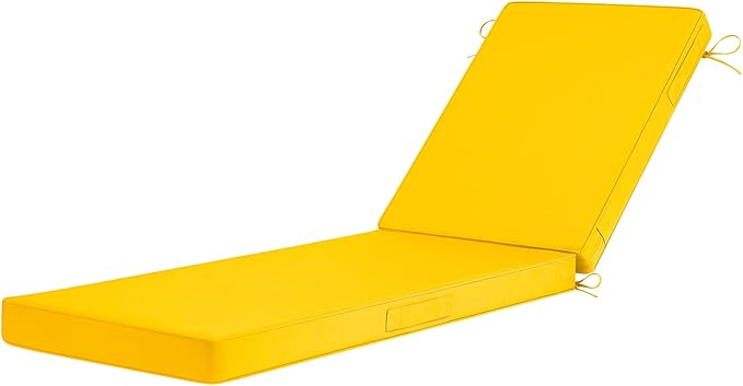 Basic Beyond Chaise Lounge Cushions Outdoor, 3-Layer Waterproof Outdoor Furniture Cushions with Removable Cover and 4 Ties, 72"x21"x3" Patio Lounge Chair Cushions for Outdoor Furniture, Yellow