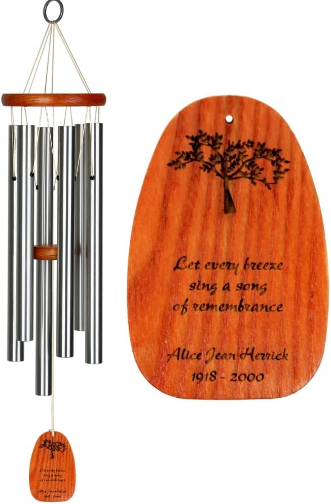 Woodstock Chimes Personalized Tree of Life Amazing Grace Wind Chime for Outside 24" Medium Silver, Outdoor Garden Decor, Memorial Gift for Loss Loved Ones