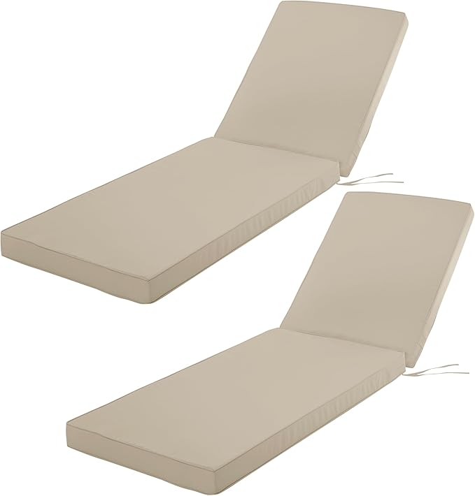 Outdoor Chaise Lounge Cushion Set of 2, Fadesafe Water-Repellent Lounge Deck Reclining Chair Cushions for Patio Furniture Lawn Pool Resort Hotel, 72x21x3 Inch, Cream