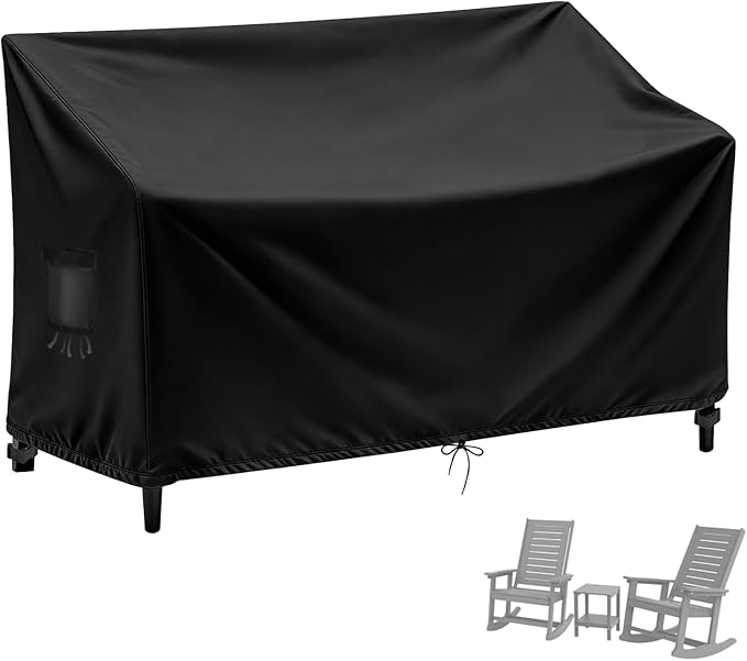 Outdoor Rocking Chair Cover,Waterproof Covers for 3-Piece Rocking Lawn Chair and table,420D Heavy Duty Covers For Porch Set Of 2 with Table,Black