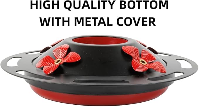 WOSIBO Hummingbird Feeder Replacement Bottom Base Replacement Part Includes Red Plastic Base Metal Top and Brushes (Black)