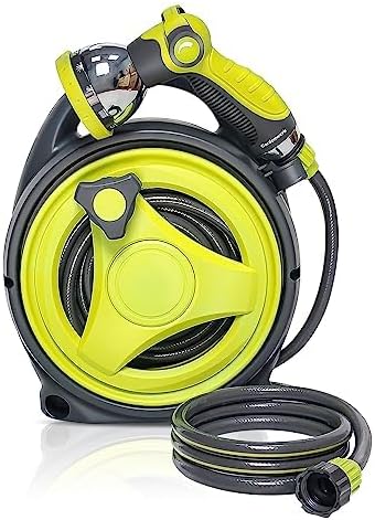 Retractable Garden Hose Reel, Portable Hose Reel, 45+5FT with 10 Patterns Spray Nozzle, Adapts to standard US hose plugs, 50FT Hose Reel for Garden Watering Car Washing Pet -Green