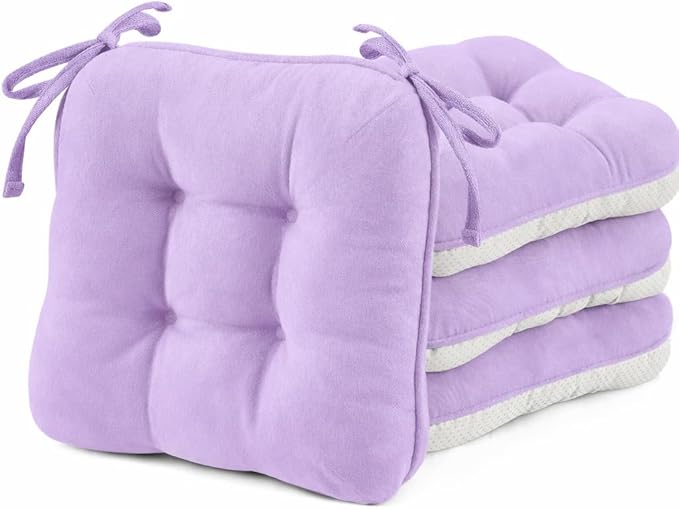 BETU Chair Cushions for Dining Chairs Set of 4,3.5" Thick Kitchen Table Chair Pads with Ties,Non Slip Backing and Covers, Seat Cushion for Dining Room,Bar,Patio Chairs,16"X16"X3.5",Purple