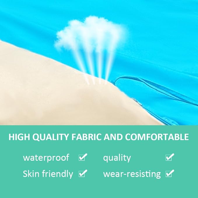 Outdoor Hanging Lounge Chair Replacement Cushion Cover and Umbrella Fabric, Patio Curved Chaise Hammock Floating Swing Chair Pads, Waterproof Soft Fabric (Cushion Not Included) (Lake Blue & Khaki)