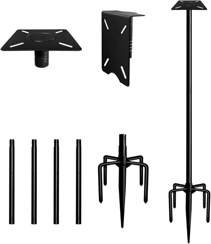 75 Inch Smart Bird Feeder Pole with 5-Prong Base, Adjustable Bird House Pole Mount Kit for Outdoors, Heavy Duty Feeder Stand for Wild Birds Watching, Black