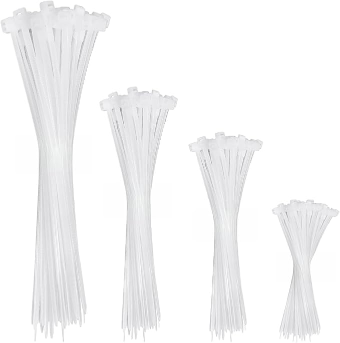 APIELE Cable Zip Ties 400 Pack WHITE Assorted Sizes 4 6 8 12 inch Multi-Purpose Self-Locking Nylon Cable UV Resistant Wire Ties for Indoor & Outdoor Home Office Garden Workshop