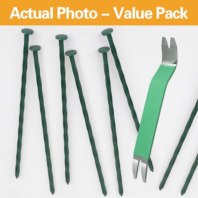 Bakulyor 50 Pack Metal Landscape Stakes, 8 Inch Artificial Grass Nails, 6 Gauge Large Landscaping Staples, Green Edging Anchor Stake for Garden Ground Lawn Paver Timber Border Weed Barrier Spikes 8"