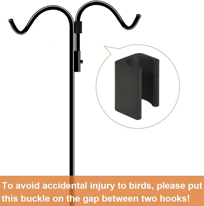 60 Inch Double Shepherds Hook for Outdoor with 5 Prong Base, Adjustable Heavy Duty Bird Feeder Pole for Hanging Flower Basket, Plant Hanger, Solar Light Lanterns, Black