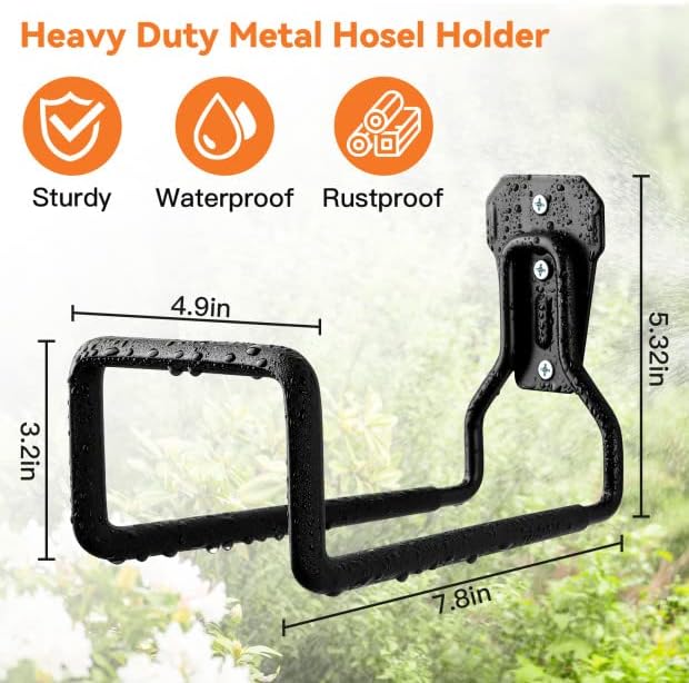 Hose Holder Stand Wall Mount, 4Pcs Heavy Duty Garden Hose Hanger Reel, Metal Water Pipe Tube Hooks Rack for Outside Yard, Garage, Storage Organizer - Black