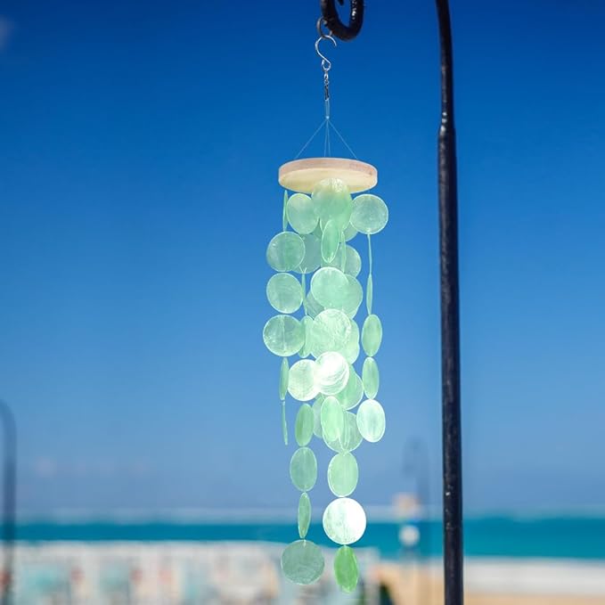 Vindar Wind Chimes for Outside, Handcrafted Shell Windchime Ocean Style Chime for Indoor Outdoors Decor, Garden Decor Gift for Women, Mom, Grandma (Light Green)