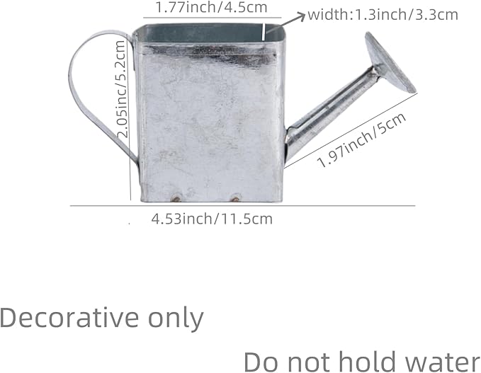 Mini Decorative Watering Can, Square Design, Set of 6, Silver Metal,Height 2.05 inch, Cute Metal Jug for Hand Crafts,Garden Theme Parties,Refrigerator and Home Decor (6, Silver)