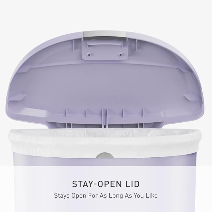 simplehuman 50 Liter / 13 Gallon Hybrid Semi-Round Kitchen Step Trash Can with Secure Slide Lock, Lilac Plastic