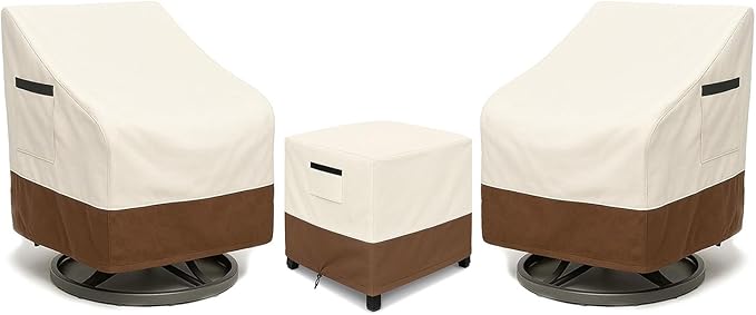 3-Piece Patio Bistro Furniture Cover Set, Heavy-Duty 600D Waterproof Outdoor Furniture Covers, UV Resistant, Designed for Everyday Outdoor Use on Patio, Deck & Backyard, Beige and Brown