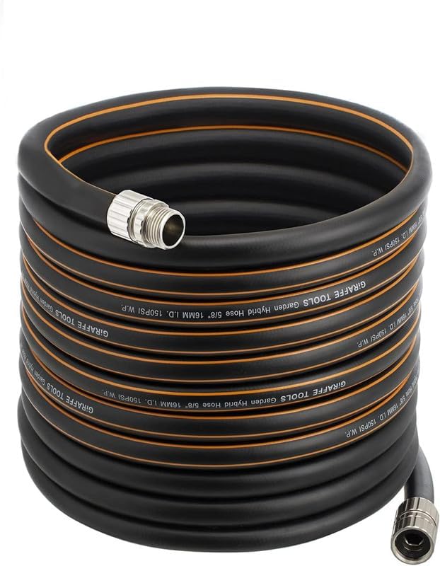 Giraffe Tools Garden Hose 75ft x 5/8", Custom Length, Heavy Duty, No Kink, Flexible, Rubber Garden Hose, Leakproof Water Hose, 75ft Male to Female Hose, 600 Burst PSI