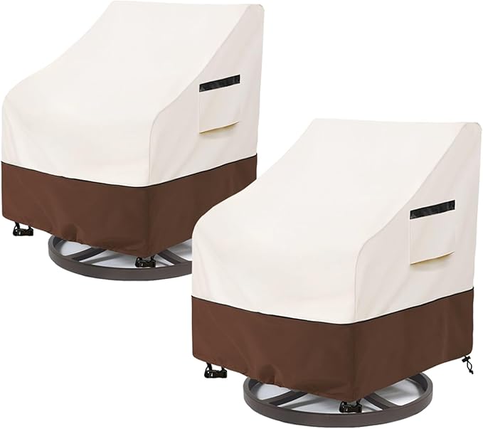 Outdoor Swivel Lounge Chair Cover 2 Pack,Waterproof 100% Outdoor Patio Chair Covers,33W x 37 D x 38.5 H inches,Outside Furniture Lounge Deep Seat Cover -Beige